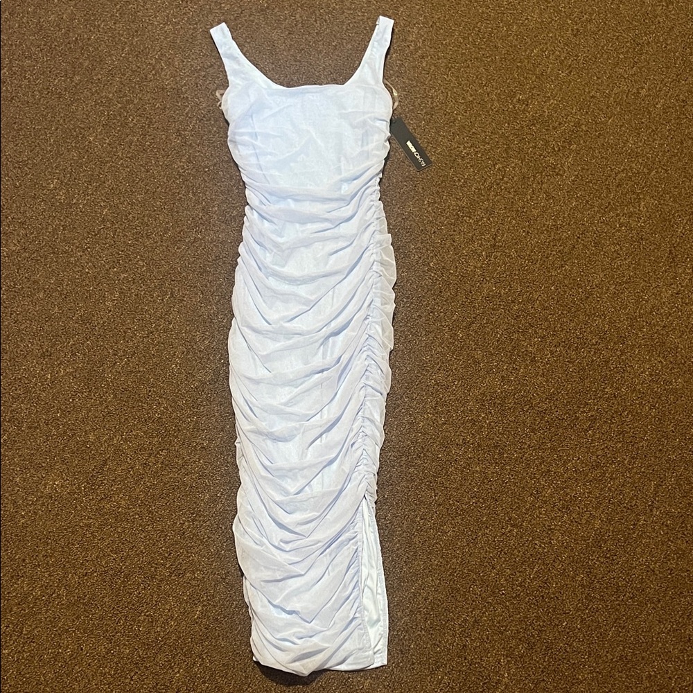 Fashion Nova Ruched Baby Blue Sleeveless Bodycon Dress